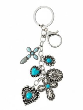 💙▪️Persimmon▪️ Silver-Tone Turquoise Charm Keychain with Turquoise Accents